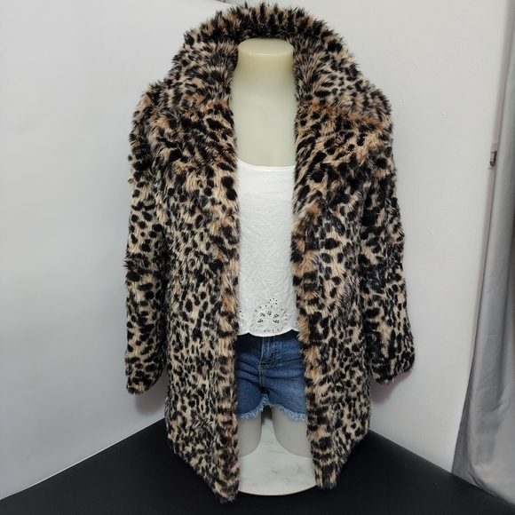 Aus12 Alice & You Faux Fur Leopard Print Collared Coat Jacket - Picture 2 of 16